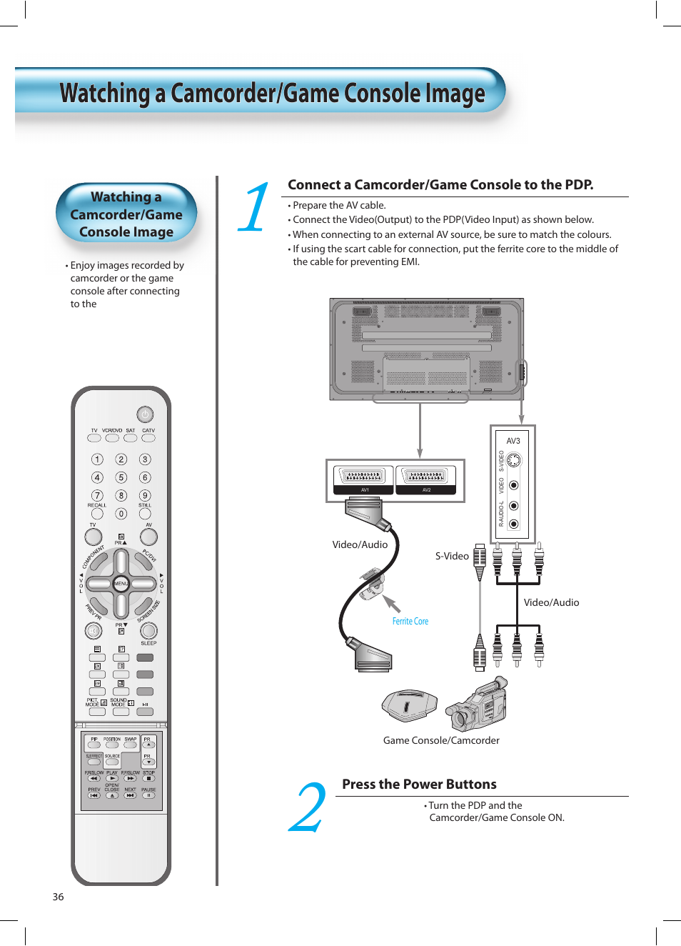 Watching a camcorder/game console image | Daewoo DT-42A1 User Manual | Page 35 / 72