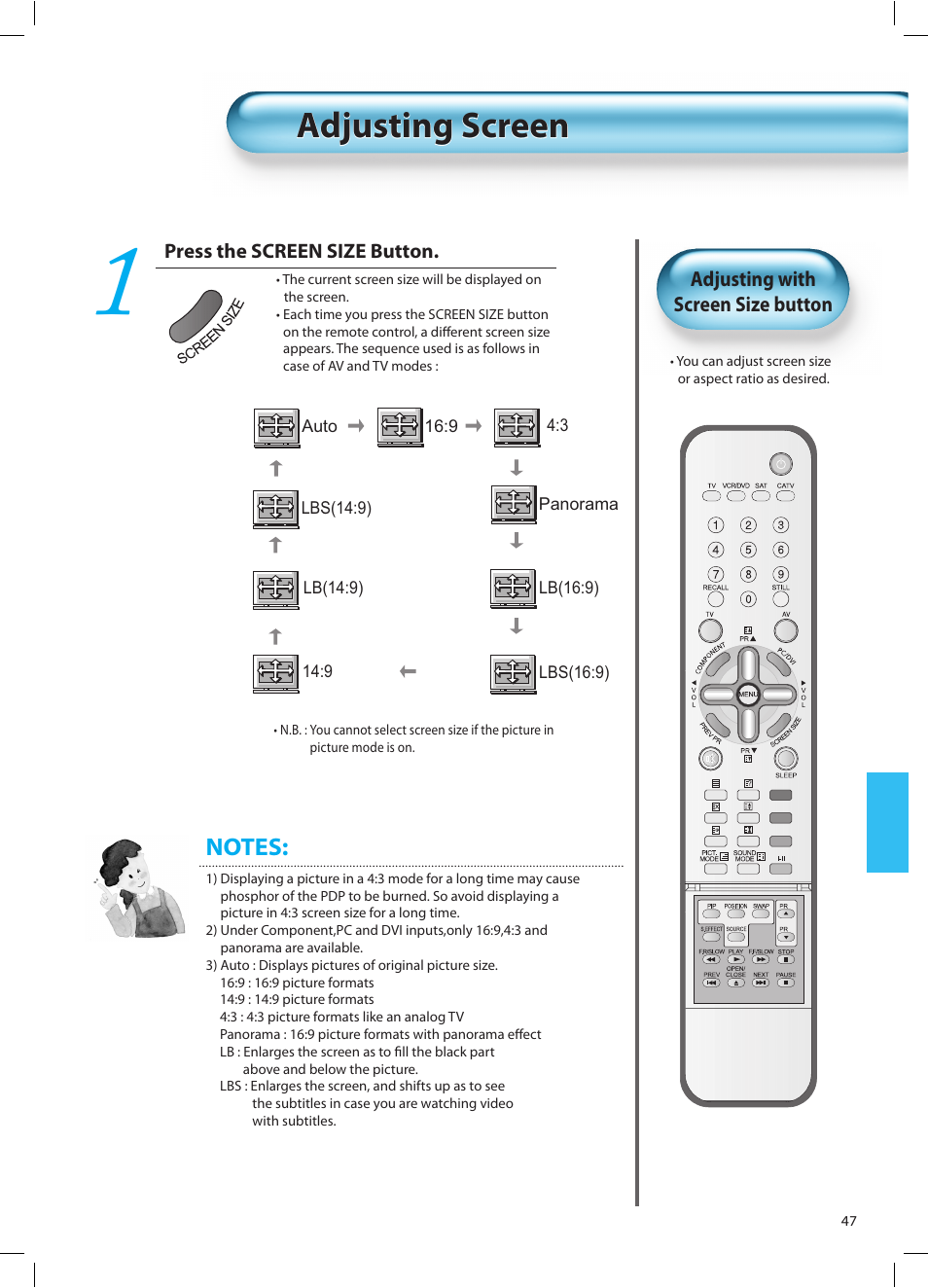 Adjusting screen | Daewoo DT-42A1 User Manual | Page 46 / 72