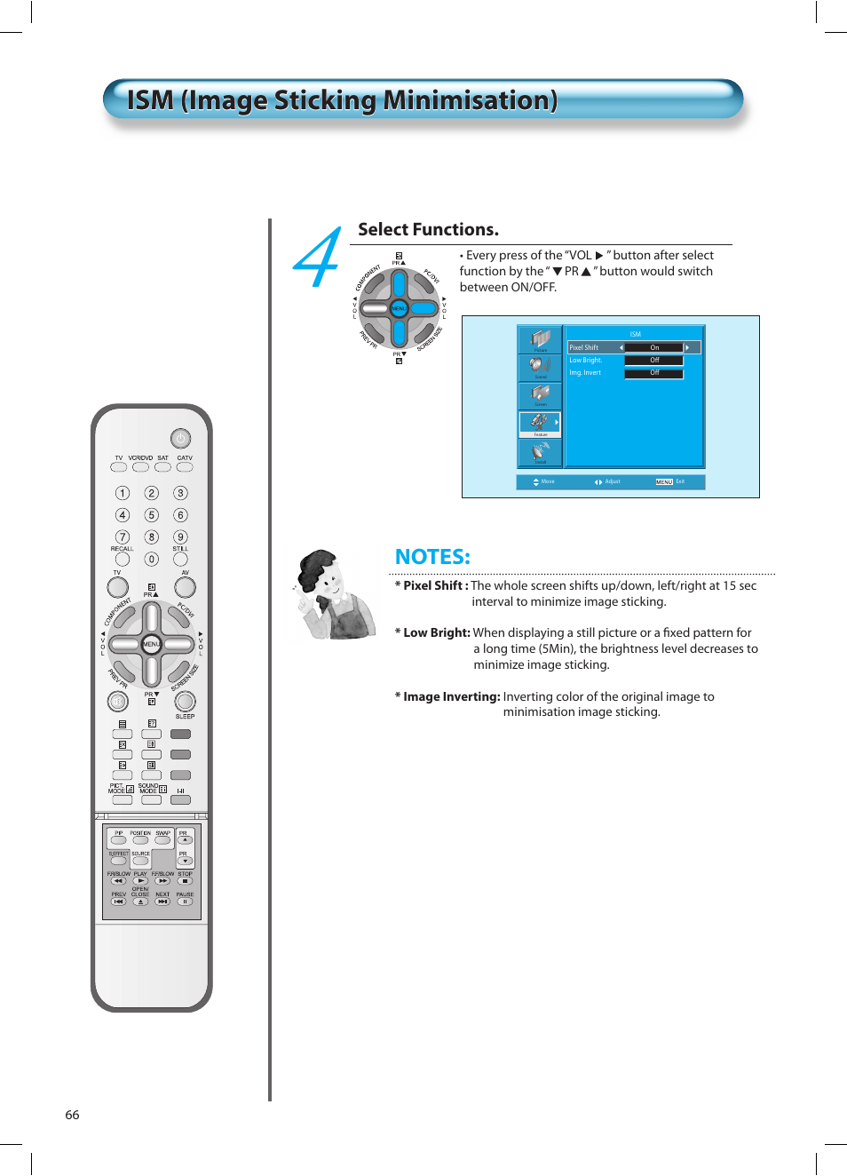 Ism (image sticking minimisation), Select functions | Daewoo DT-42A1 User Manual | Page 65 / 72