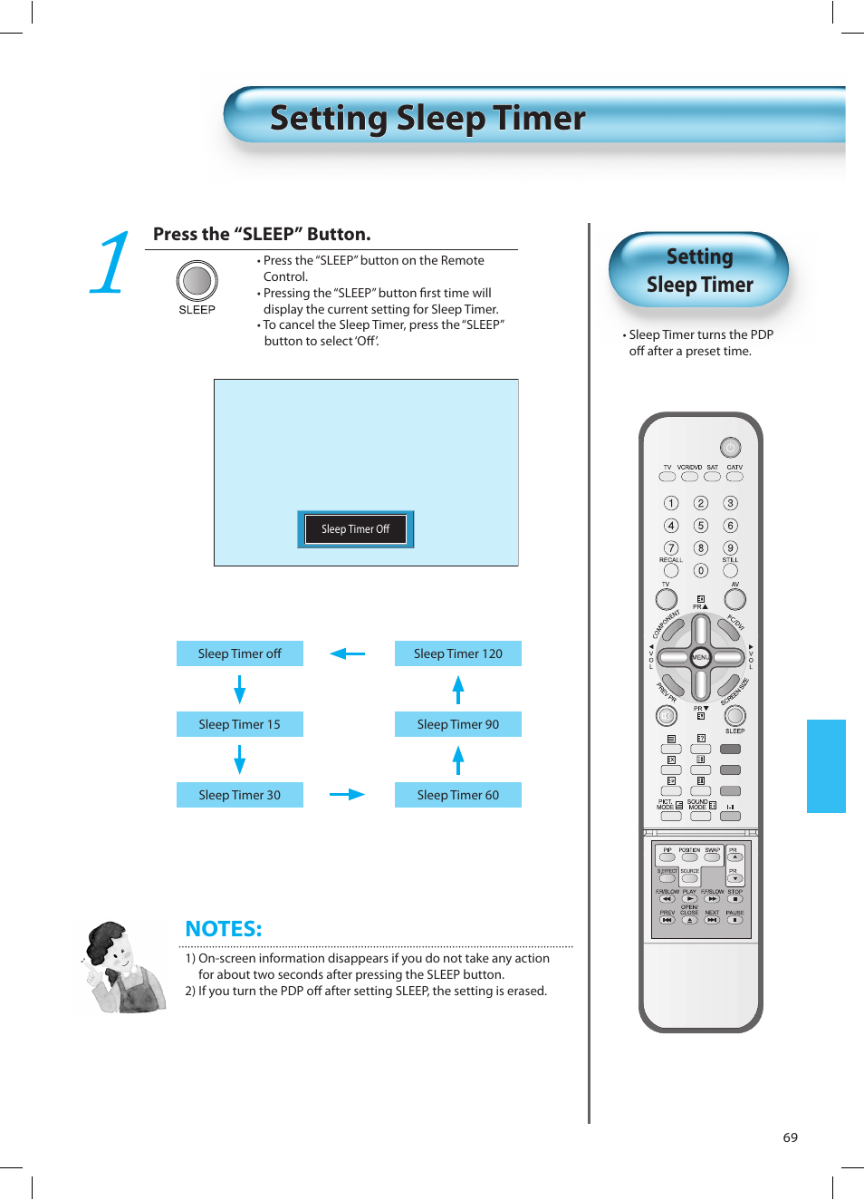 Setting sleep timer | Daewoo DT-42A1 User Manual | Page 68 / 72