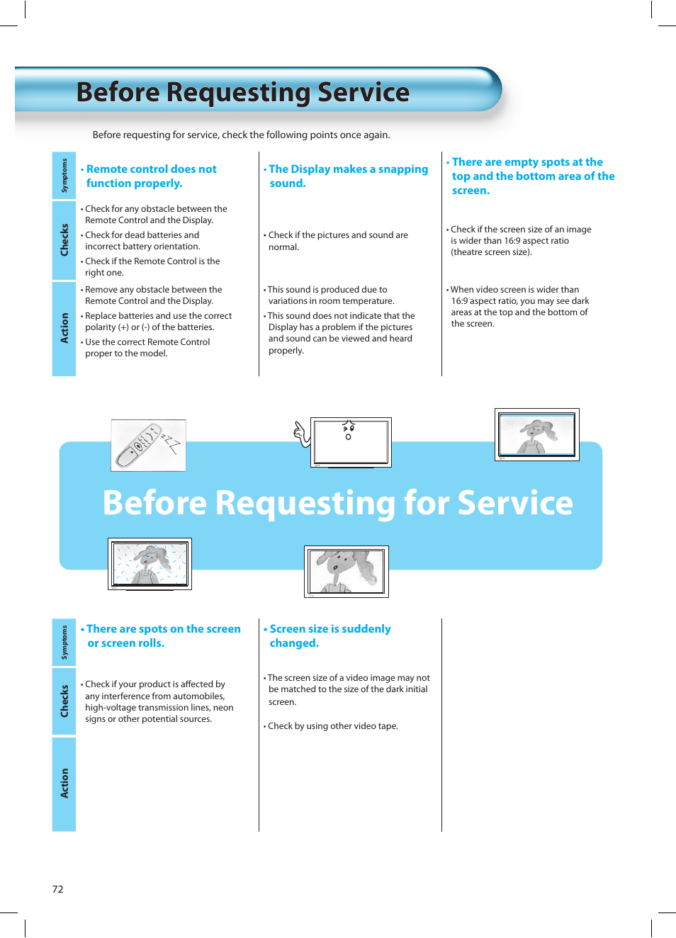 Before requesting for service, Before requesting service | Daewoo DT-42A1 User Manual | Page 71 / 72