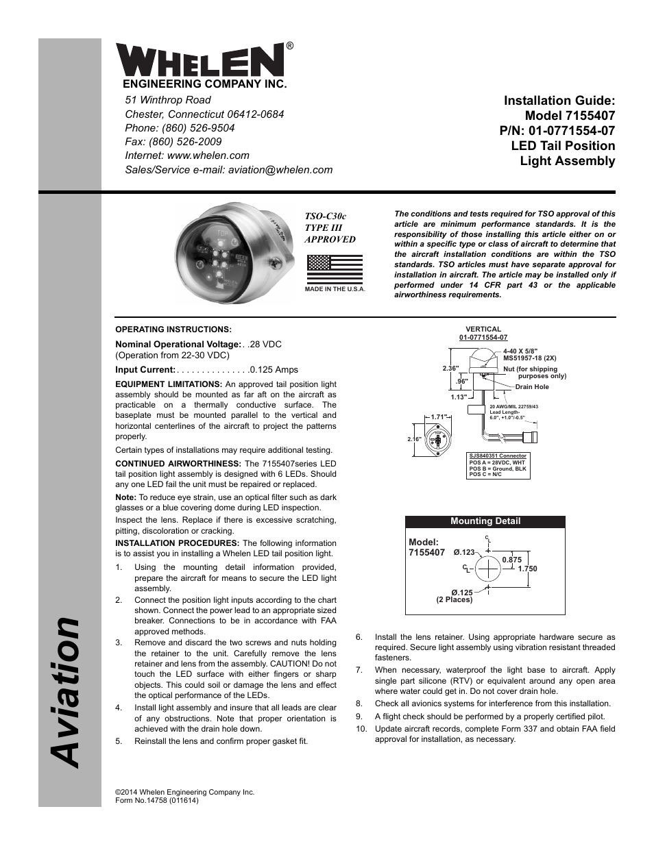 Whelen 7155407 User Manual | 2 pages