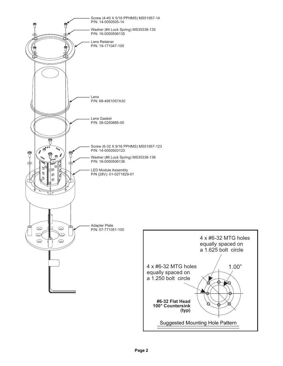 Suggested mounting hole pattern | Whelen 7105501 User Manual | Page 2 / 2