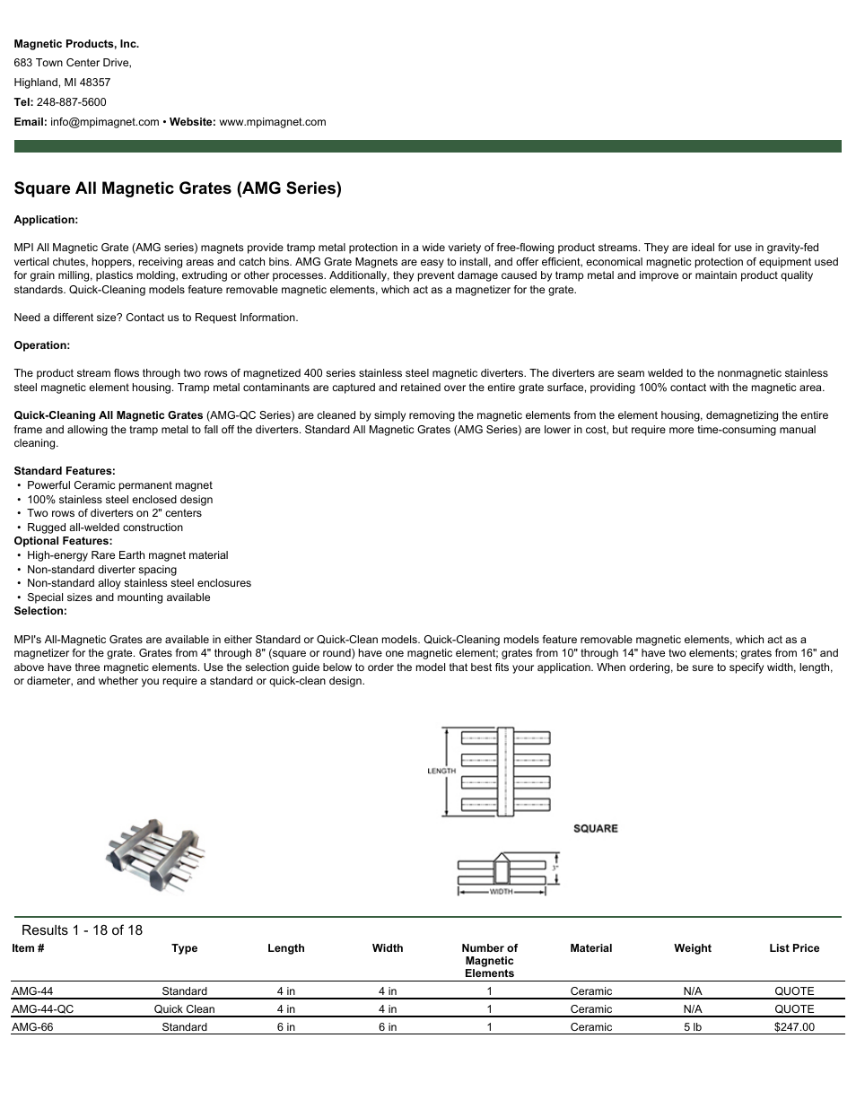 Magnetic Products AMG Series Square User Manual | 2 pages