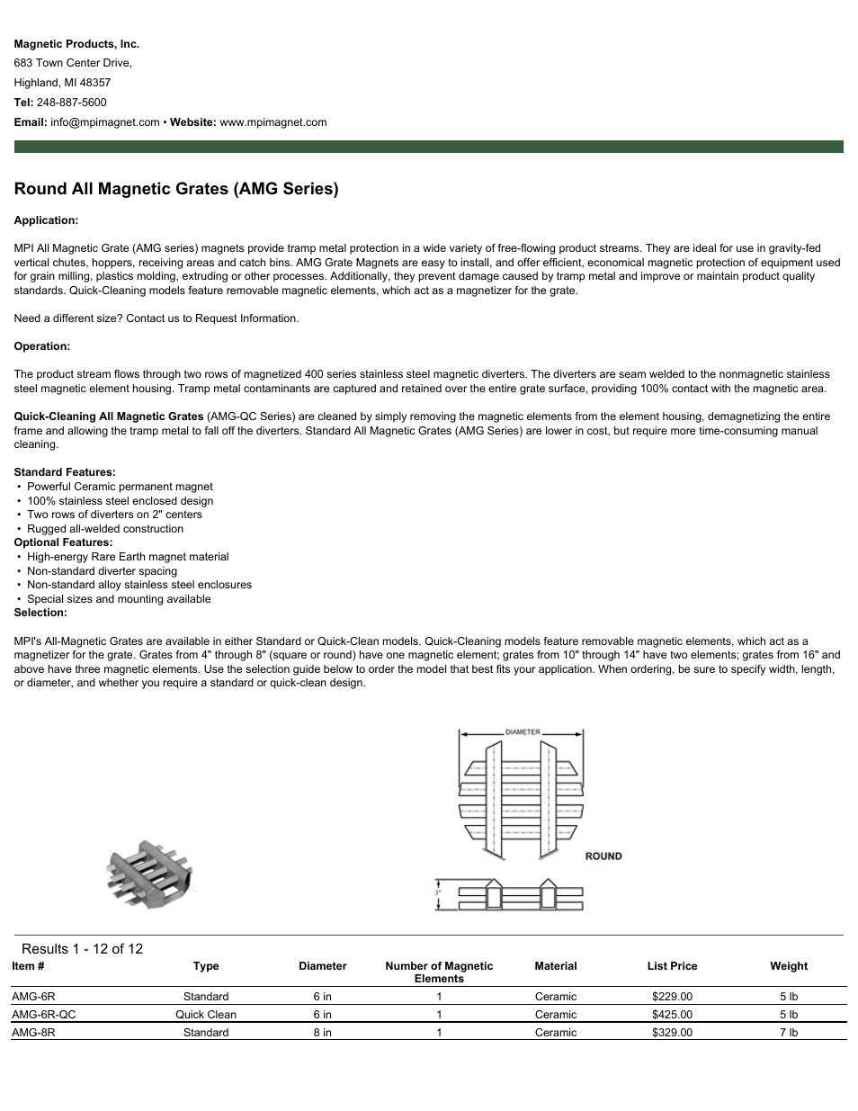 Magnetic Products AMG Series Round User Manual | 2 pages