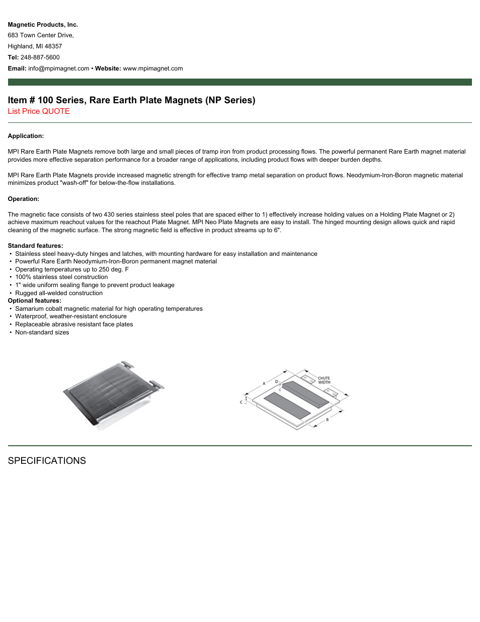 Magnetic Products 100 Series, Rare Earth Plate Magnets (NP Series) User Manual | 2 pages