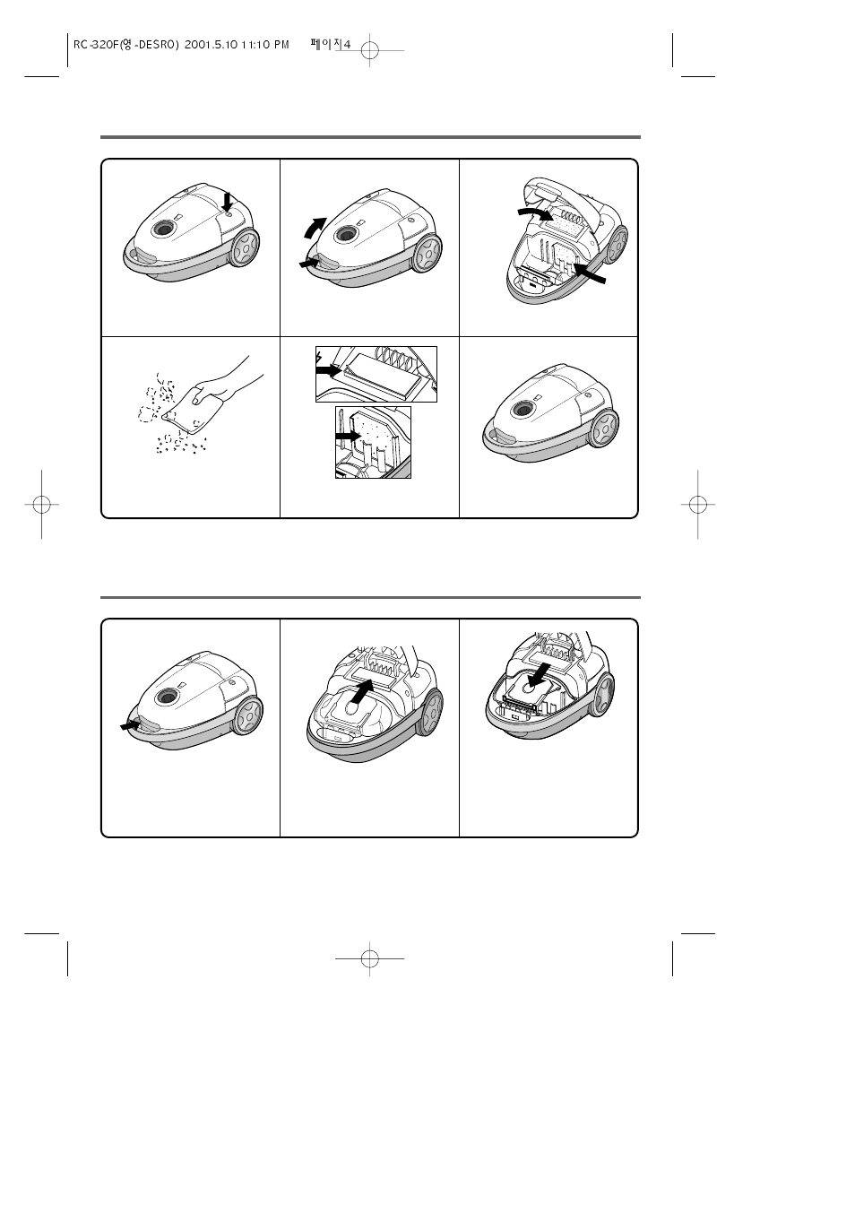 Cleaning the filter changing the dustbag | Daewoo RC-320F User Manual | Page 4 / 6