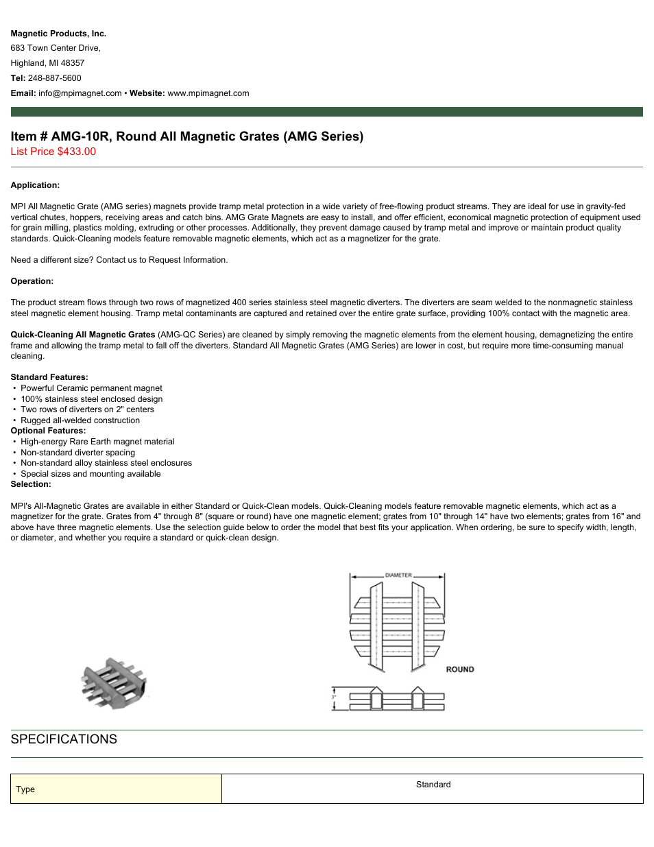 Magnetic Products AMG-10R User Manual | 2 pages