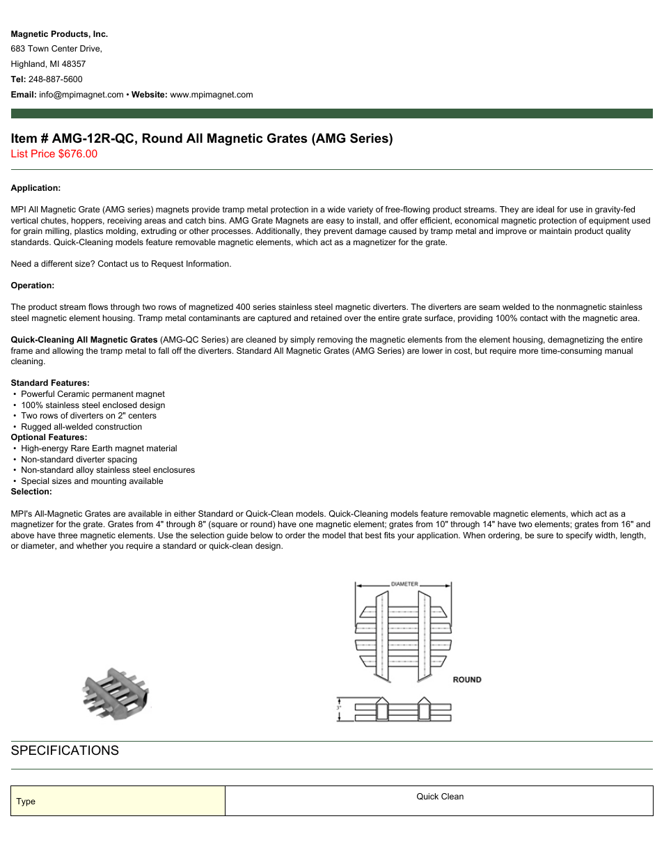 Magnetic Products AMG-12R-QC User Manual | 2 pages