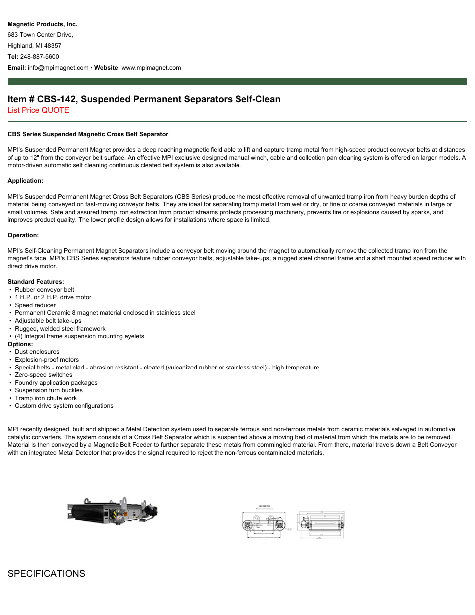 Magnetic Products CBS-142 User Manual | 2 pages