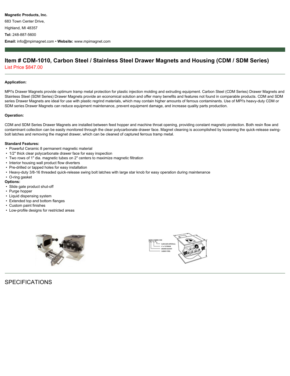 Magnetic Products CDM-1010 User Manual | 2 pages