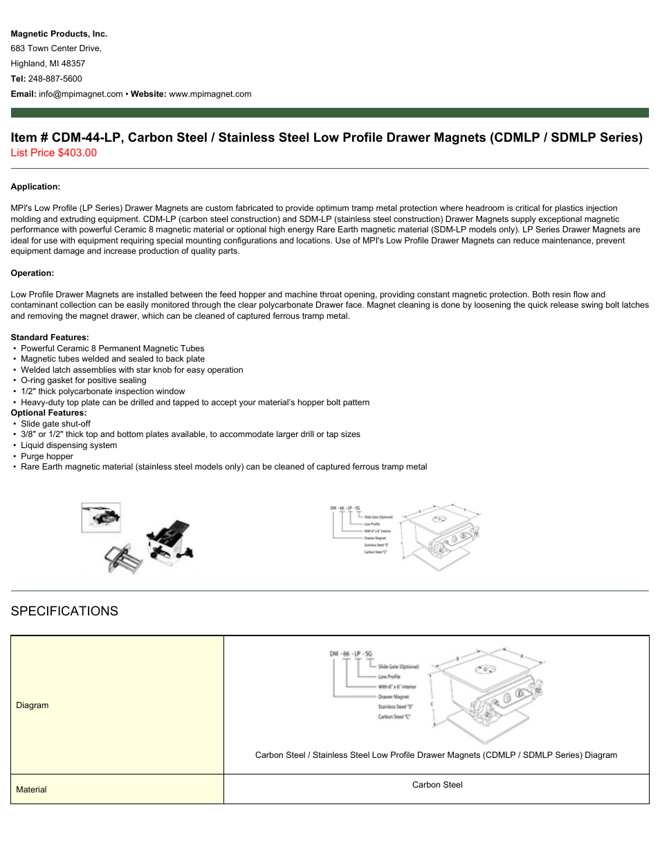 Magnetic Products CDM-44-LP User Manual | 2 pages