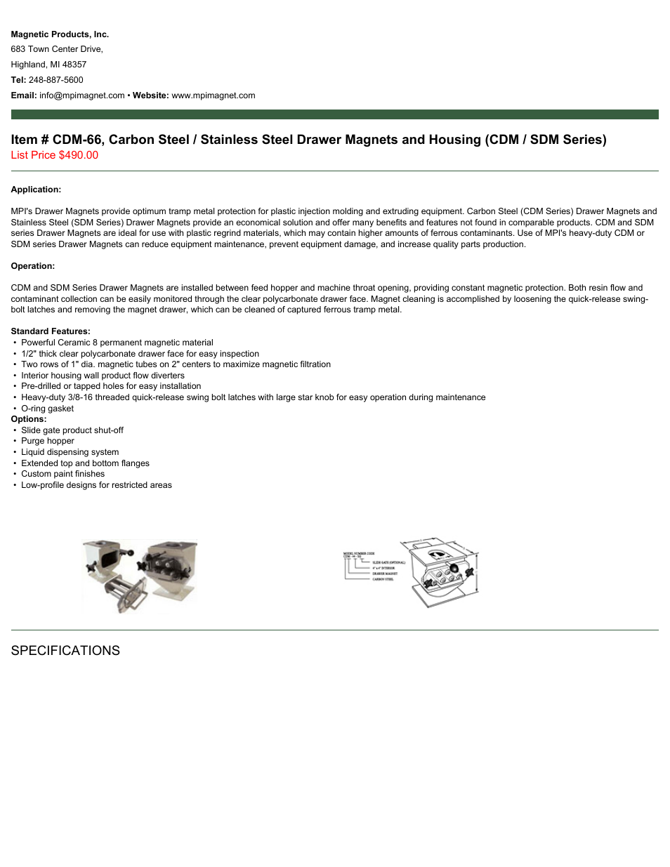 Magnetic Products CDM-66 User Manual | 2 pages