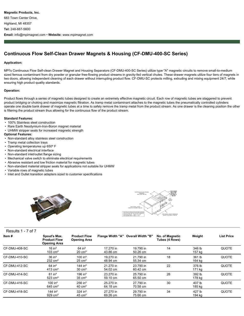 Magnetic Products CF-DMU-400-SC Series User Manual | 2 pages