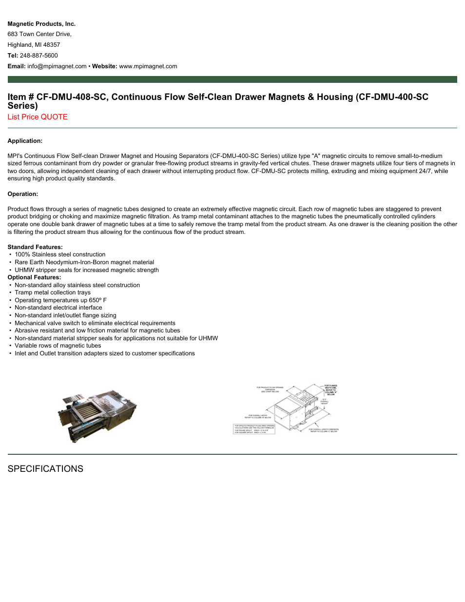 Magnetic Products CF-DMU-408-SC User Manual | 2 pages