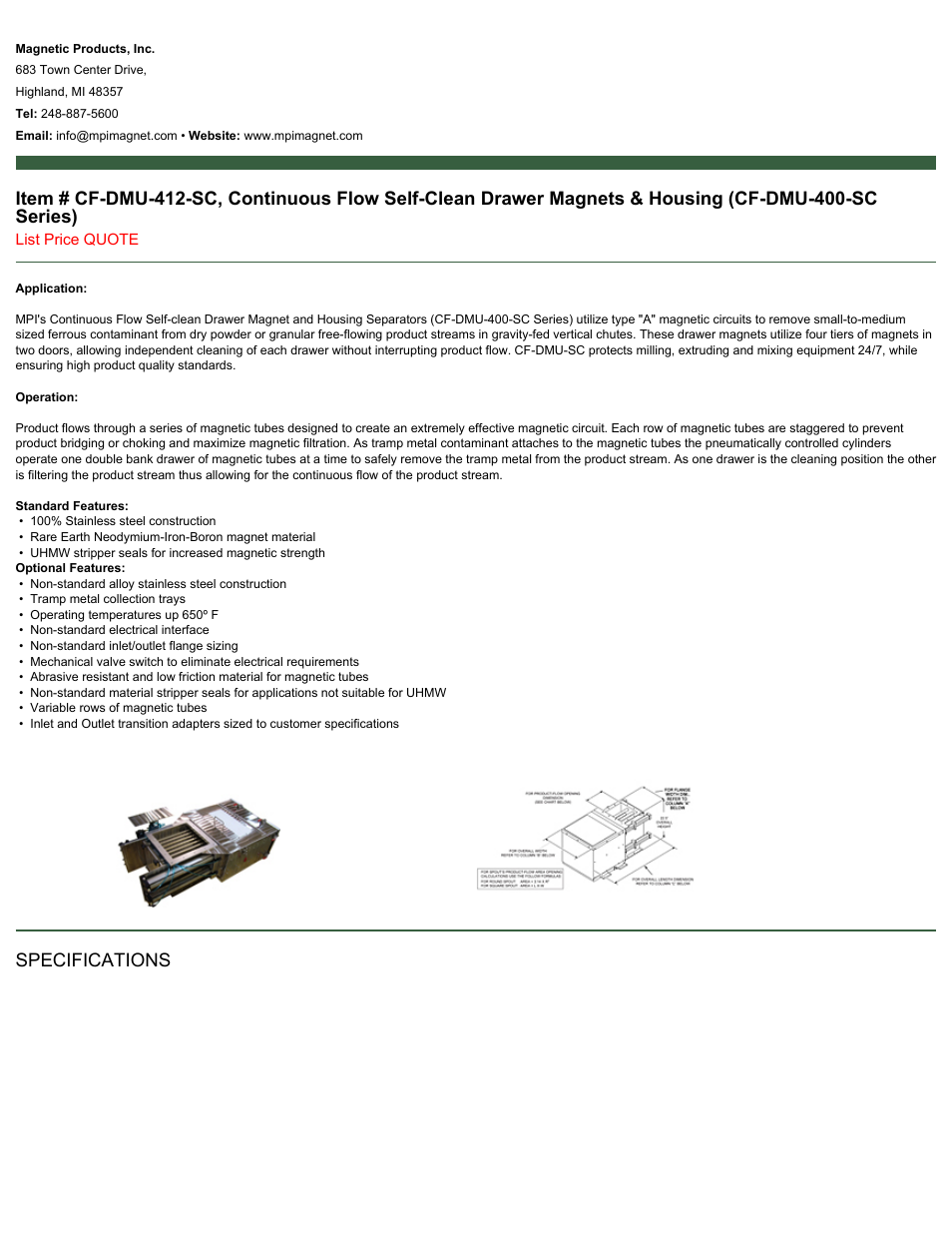 Magnetic Products CF-DMU-412-SC User Manual | 2 pages