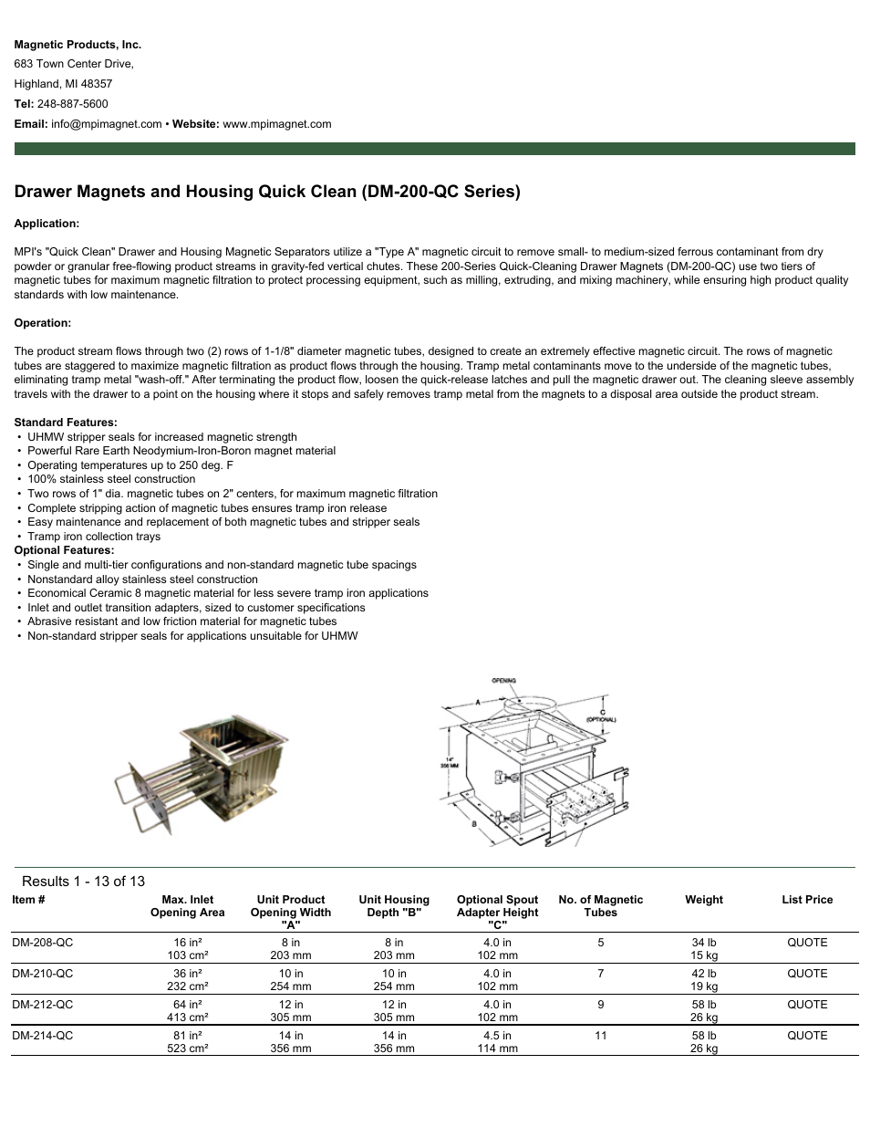 Magnetic Products DM-200-QC Series User Manual | 2 pages