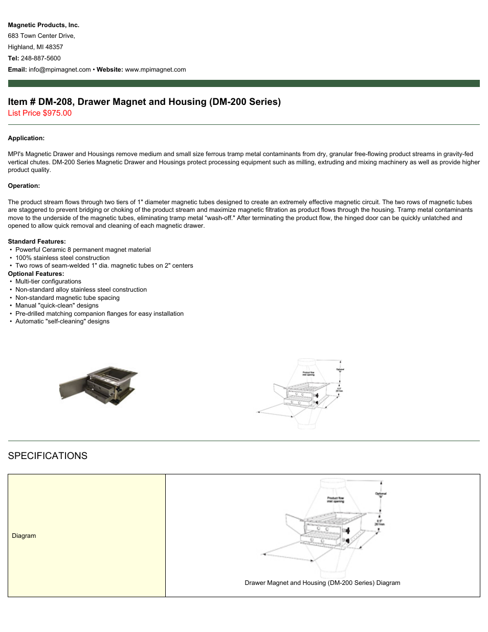 Magnetic Products DM-208 User Manual | 2 pages