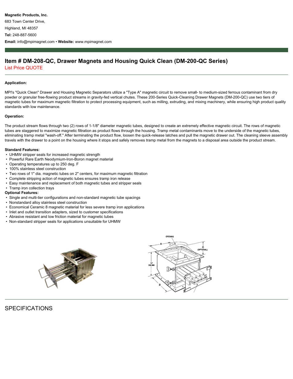 Magnetic Products DM-208-QC User Manual | 2 pages