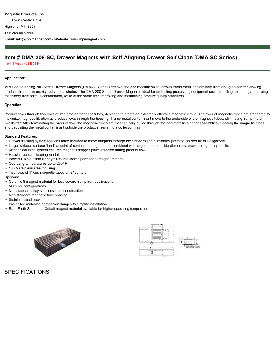 Magnetic Products DMA-208-SC User Manual | 2 pages