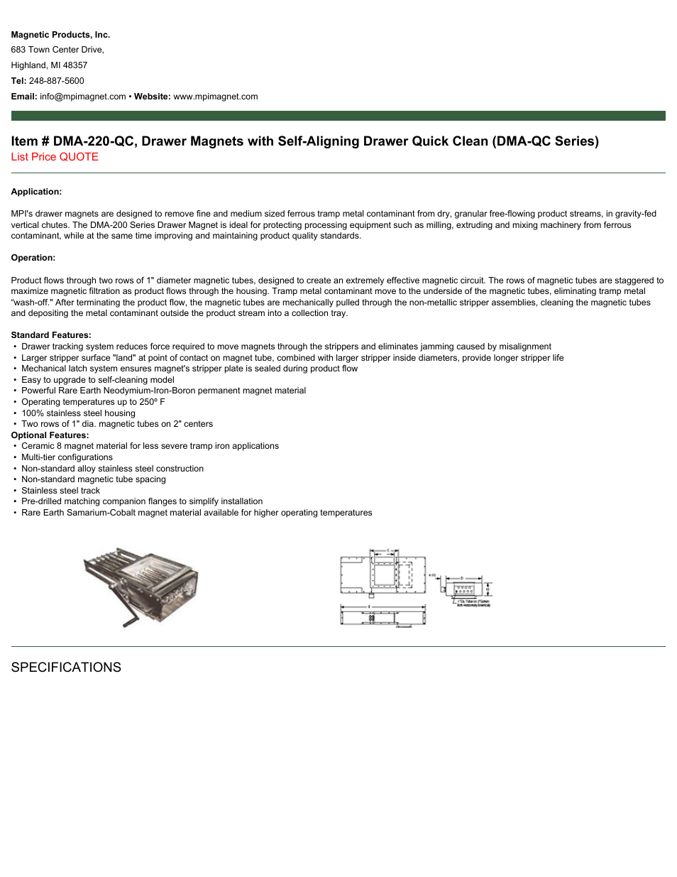Magnetic Products DMA-220-QC User Manual | 2 pages