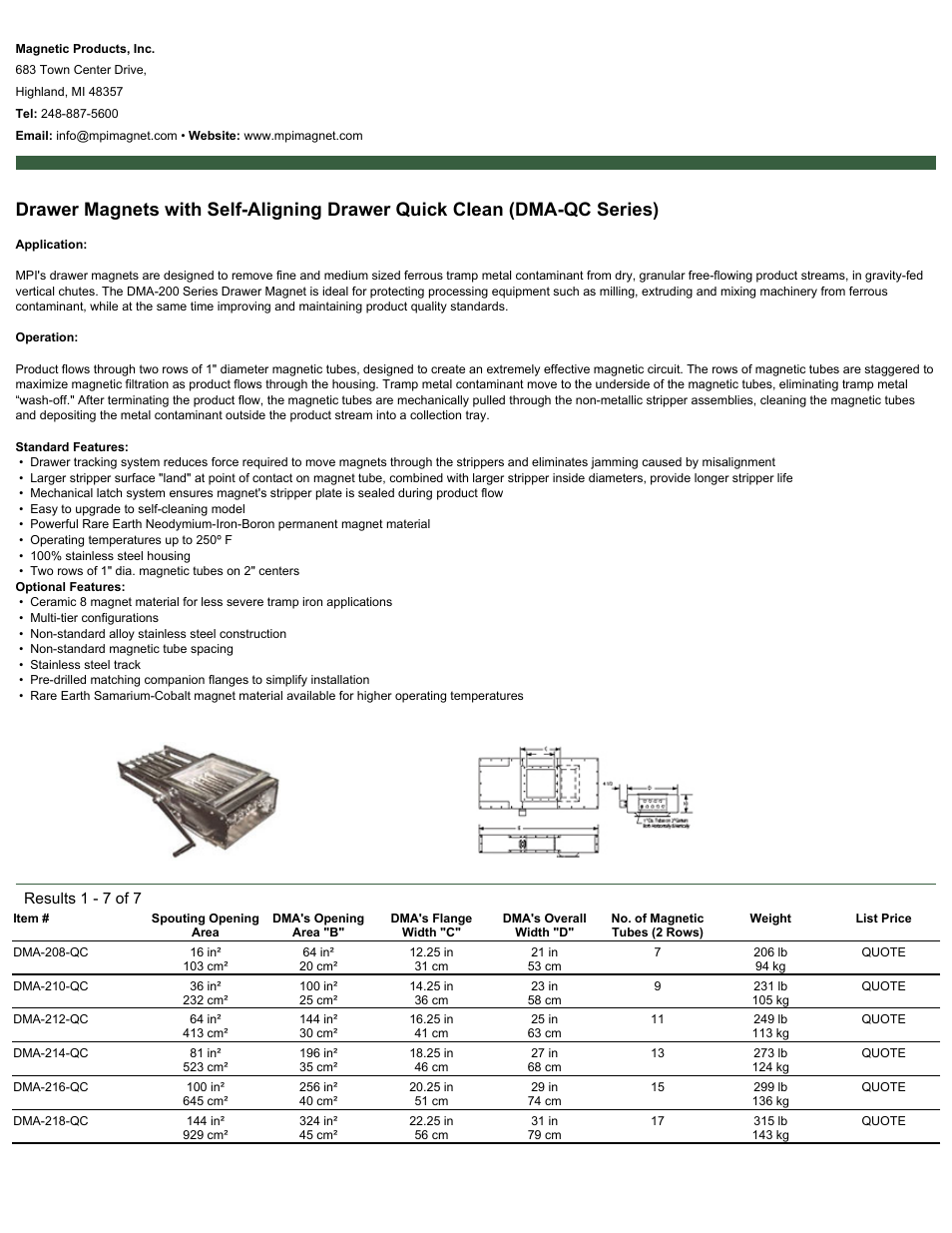 Magnetic Products DMA-QC Series User Manual | 2 pages