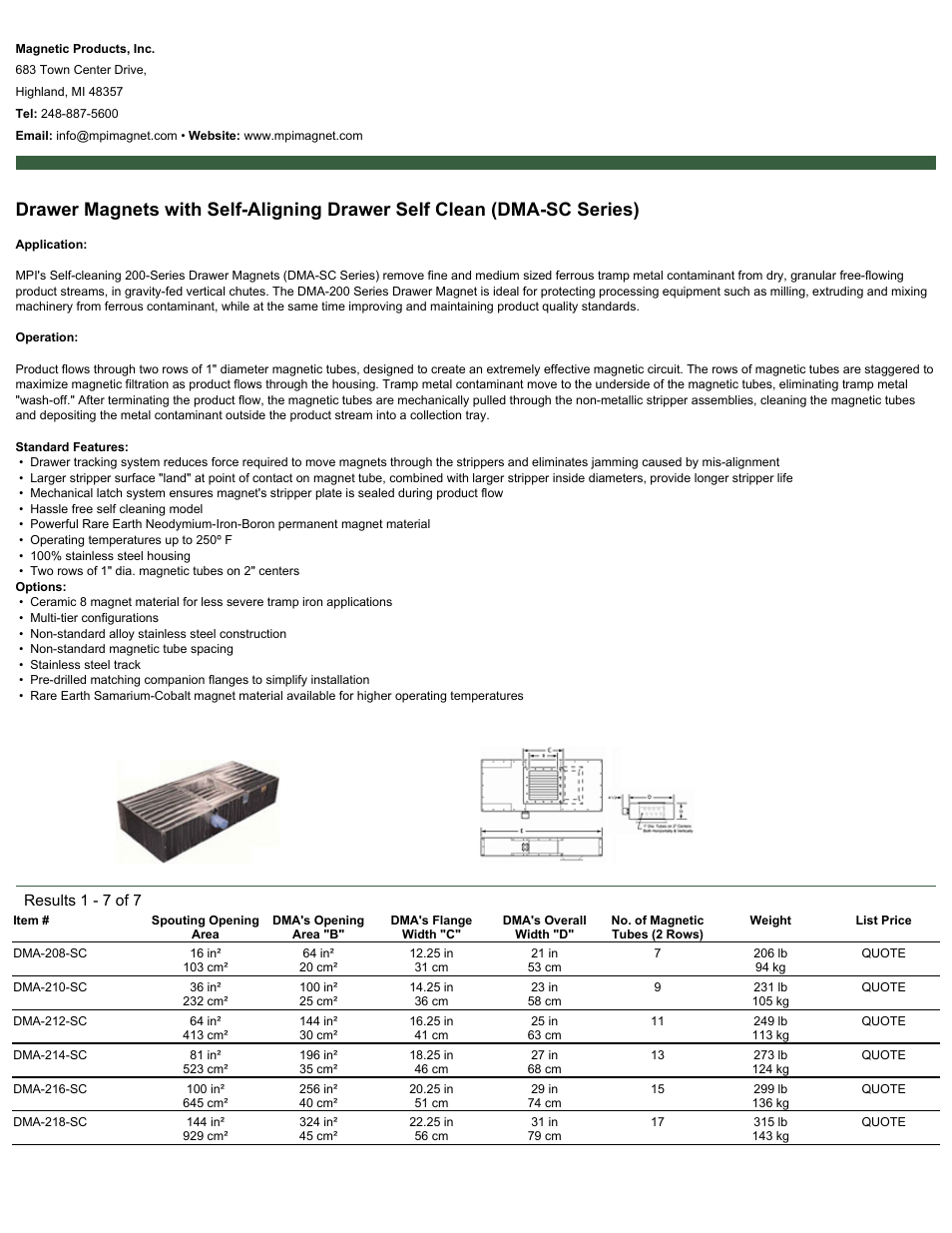 Magnetic Products DMA-SC Series User Manual | 2 pages