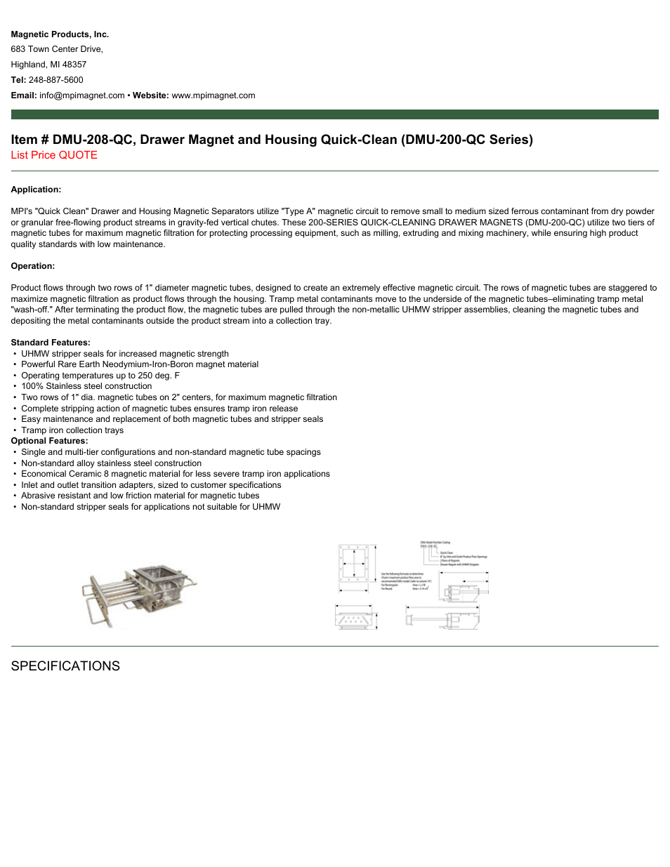 Magnetic Products DMU-208-QC User Manual | 2 pages