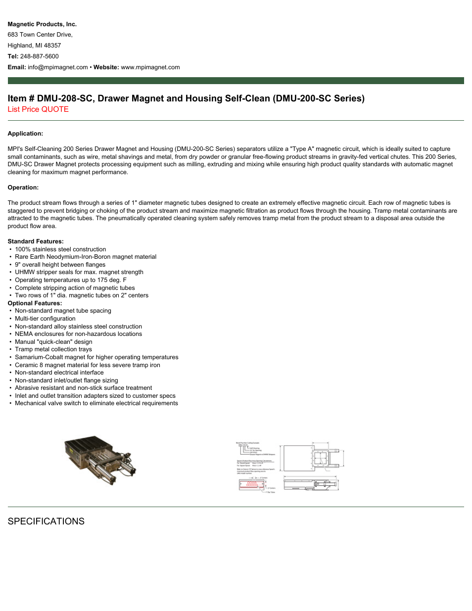 Magnetic Products DMU-208-SC User Manual | 2 pages