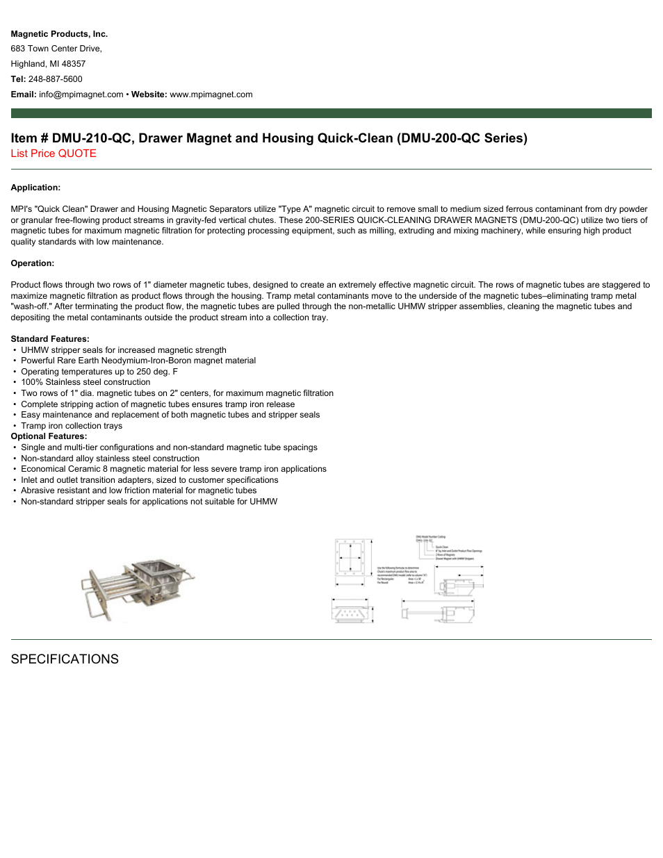 Magnetic Products DMU-210-QC User Manual | 2 pages