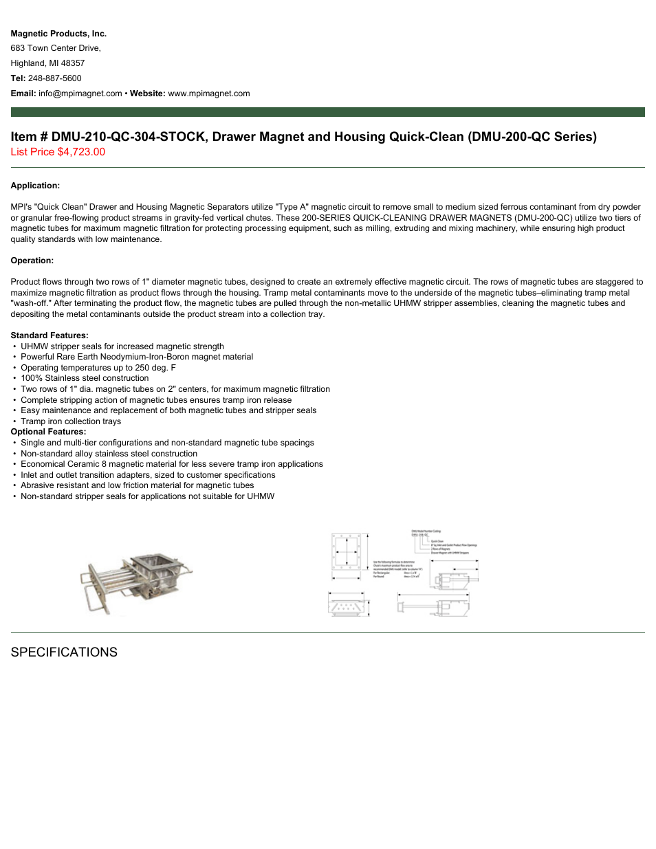 Magnetic Products DMU-210-QC-304-STOCK User Manual | 2 pages