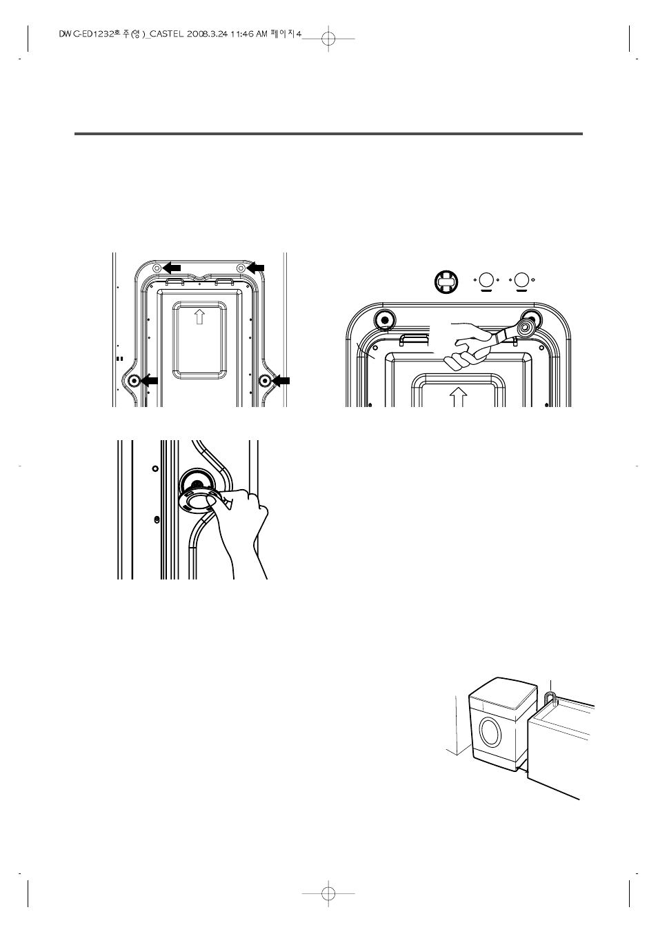 Installation instructions, Removing transit bolts, Location of washer | Daewoo DWC-ED1232 User Manual | Page 4 / 30