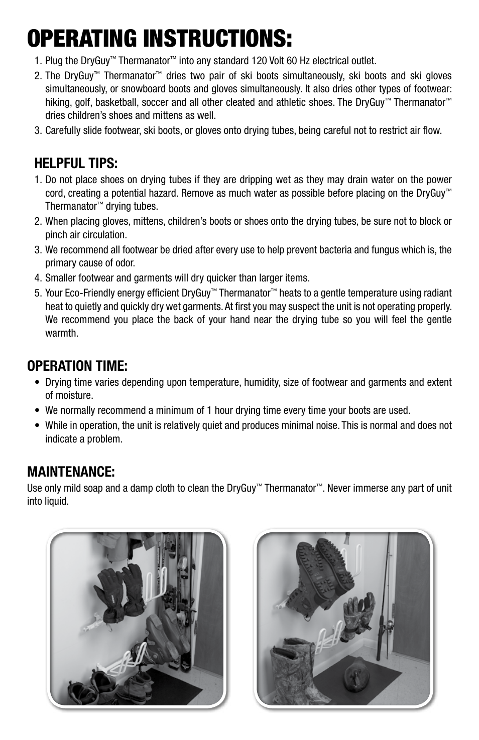 General safety rules, Save these instructions, Operating instructions | List of components, Assembly and mounting instructions, Warning! read and understand all instructions, Area of use, Electrical safety, Announcement, Helpful tips | DryGuy THERMANATOR DG2 User Manual | Page 3 / 8