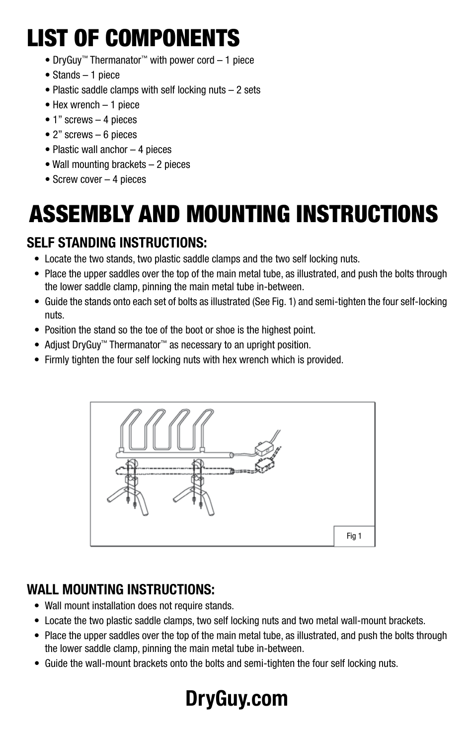 General safety rules, Save these instructions, Operating instructions | List of components, Assembly and mounting instructions, Warning! read and understand all instructions, Area of use, Electrical safety, Announcement, Helpful tips | DryGuy THERMANATOR DG2 User Manual | Page 5 / 8