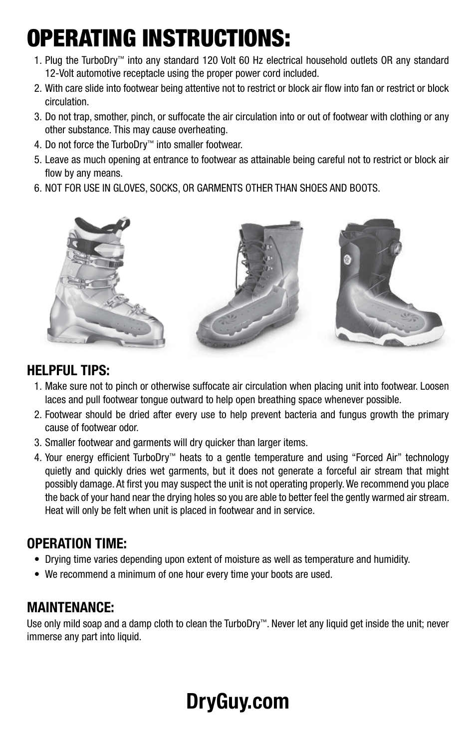 General safety rules, Save these instructions, Operating instructions | Warning! read and understand all instructions, Area of use, Electrical safety, What is hdt, Helpful tips, Operation time, Maintenance | DryGuy DG00301 User Manual | Page 3 / 4