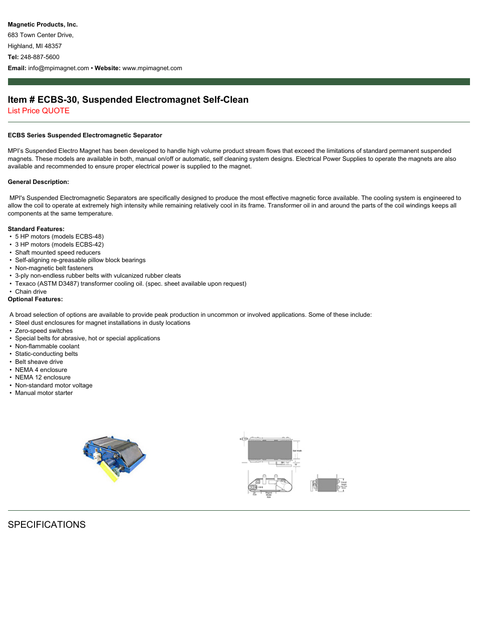 Magnetic Products ECBS-30 User Manual | 2 pages