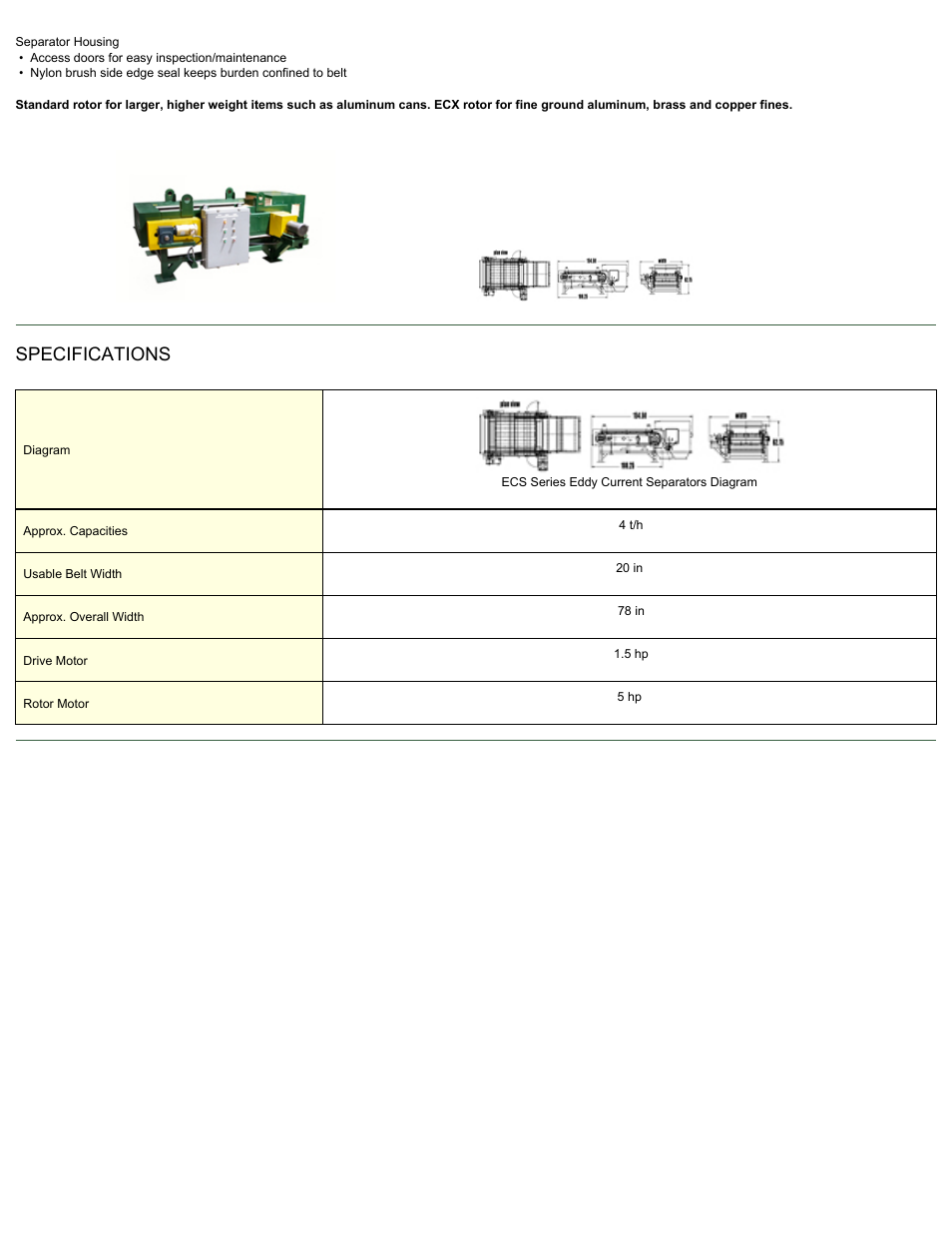 Specifications | Magnetic Products ECS-20 User Manual | Page 2 / 2