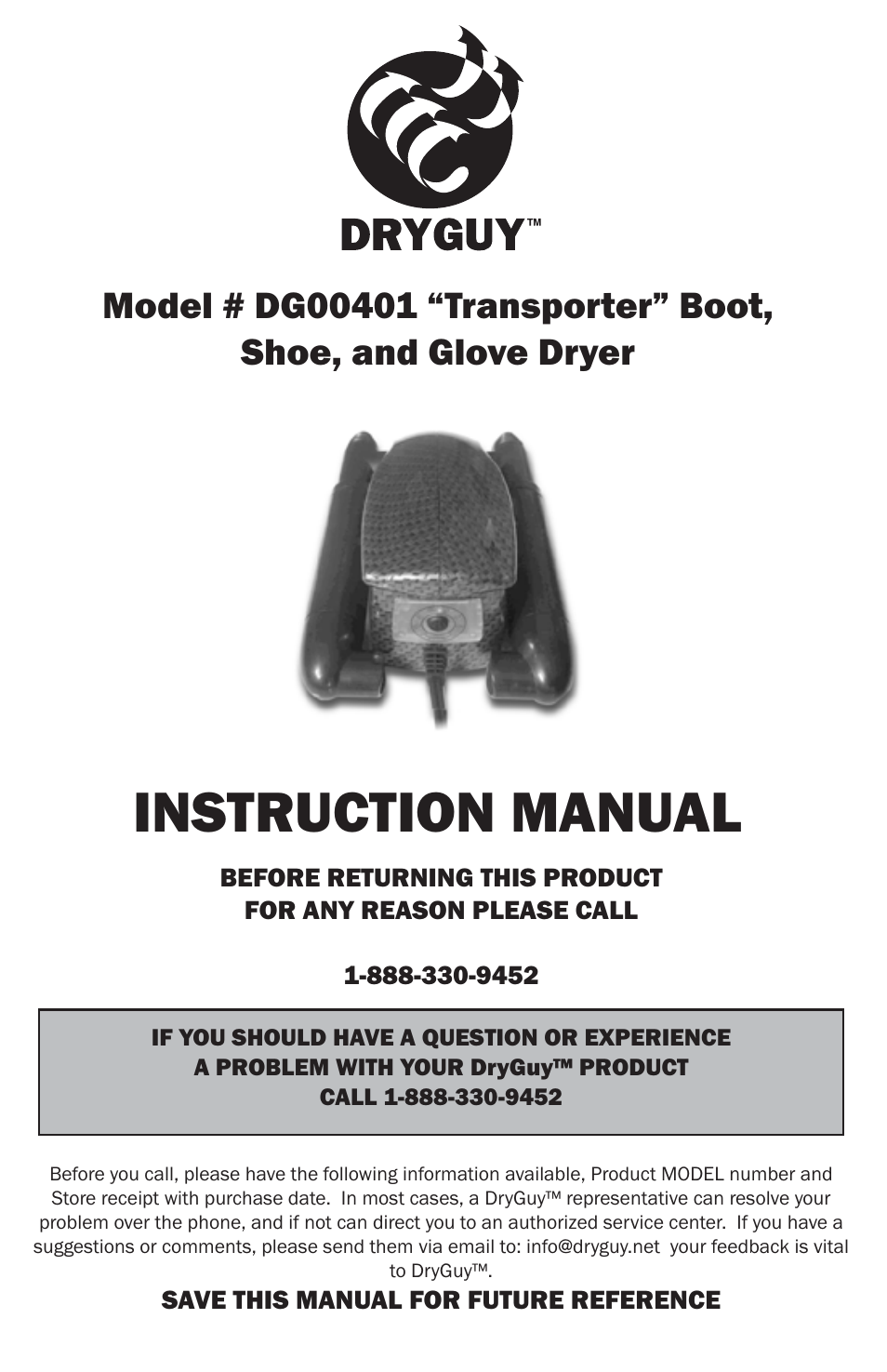 DryGuy TRANSPORTER DG00401 User Manual | 4 pages