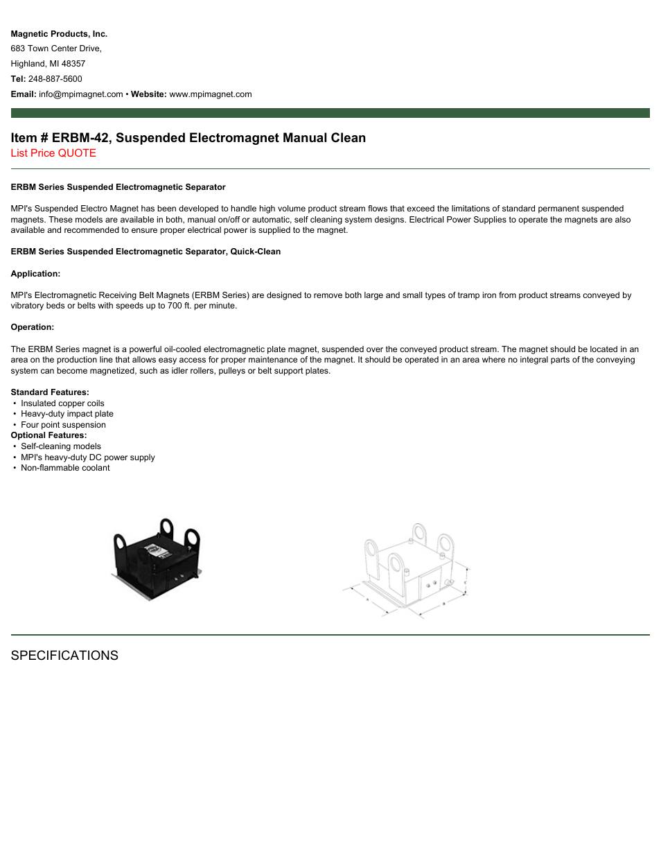 Magnetic Products ERBM-42 User Manual | 2 pages