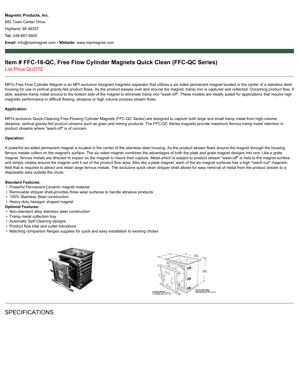 Magnetic Products FFC-18-QC User Manual | 2 pages