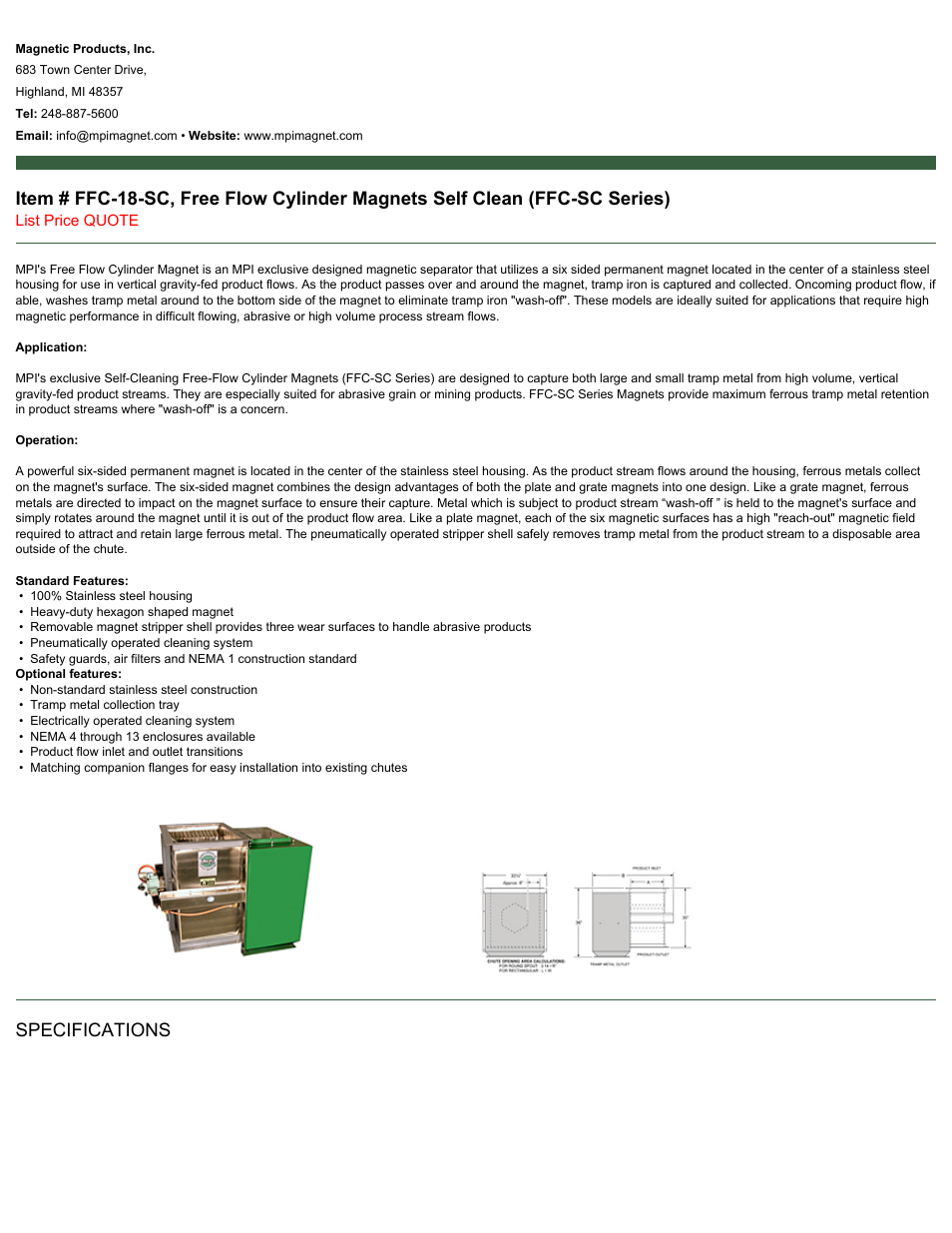 Magnetic Products FFC-18-SC User Manual | 2 pages