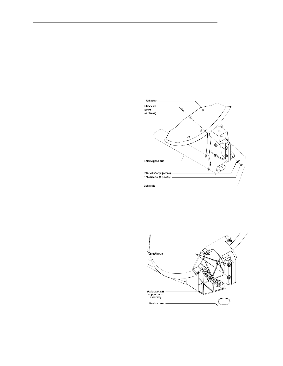 Attaching the reflector onto the lnb support arm, Attaching the antenna assembly to the mast or pole, Assembling the hant-3_s antenna | DirecTV HIRD-B1 User Manual | Page 30 / 74