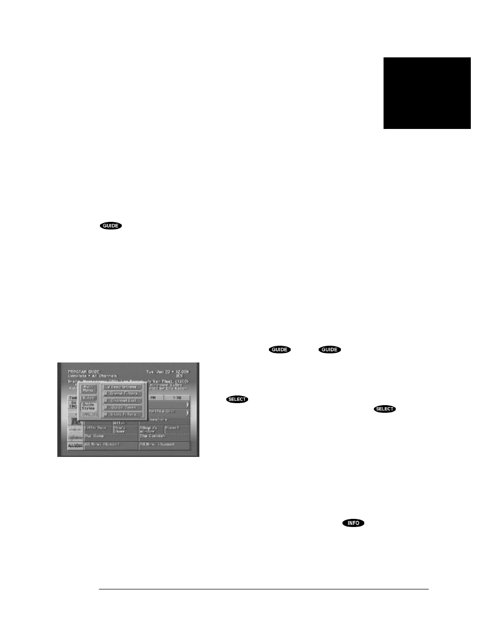 The on-screen guides | DirecTV HIRD-B1 User Manual | Page 43 / 74