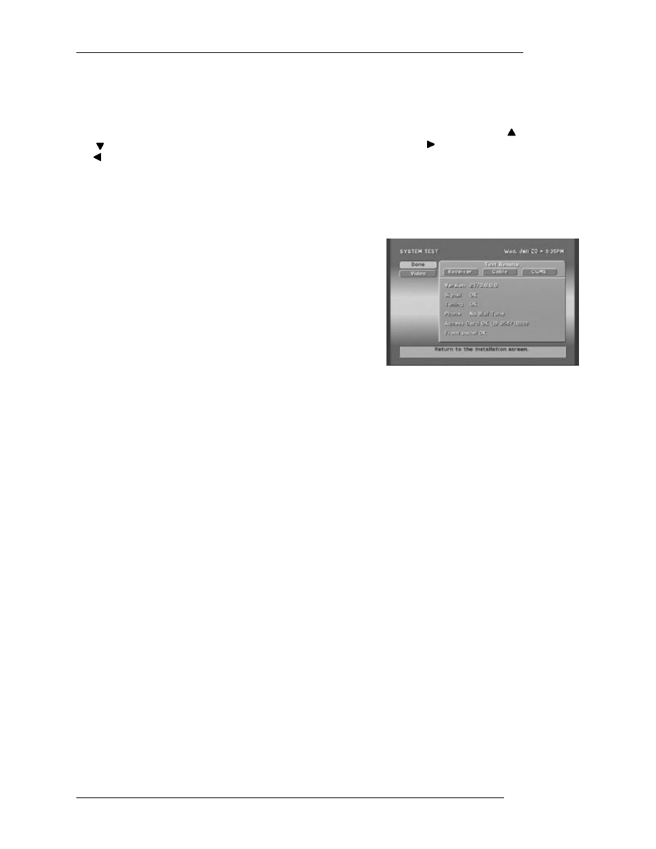 System test, Things to do on the system test screen, Position | Receiver test, Cable test | DirecTV HIRD-B1 User Manual | Page 66 / 74
