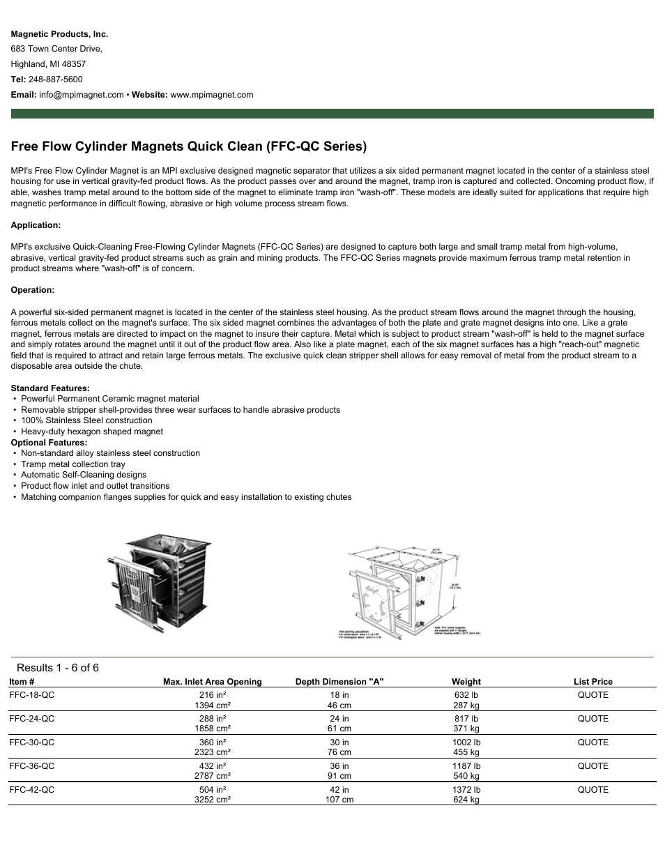 Magnetic Products FFC-QC Series User Manual | 2 pages