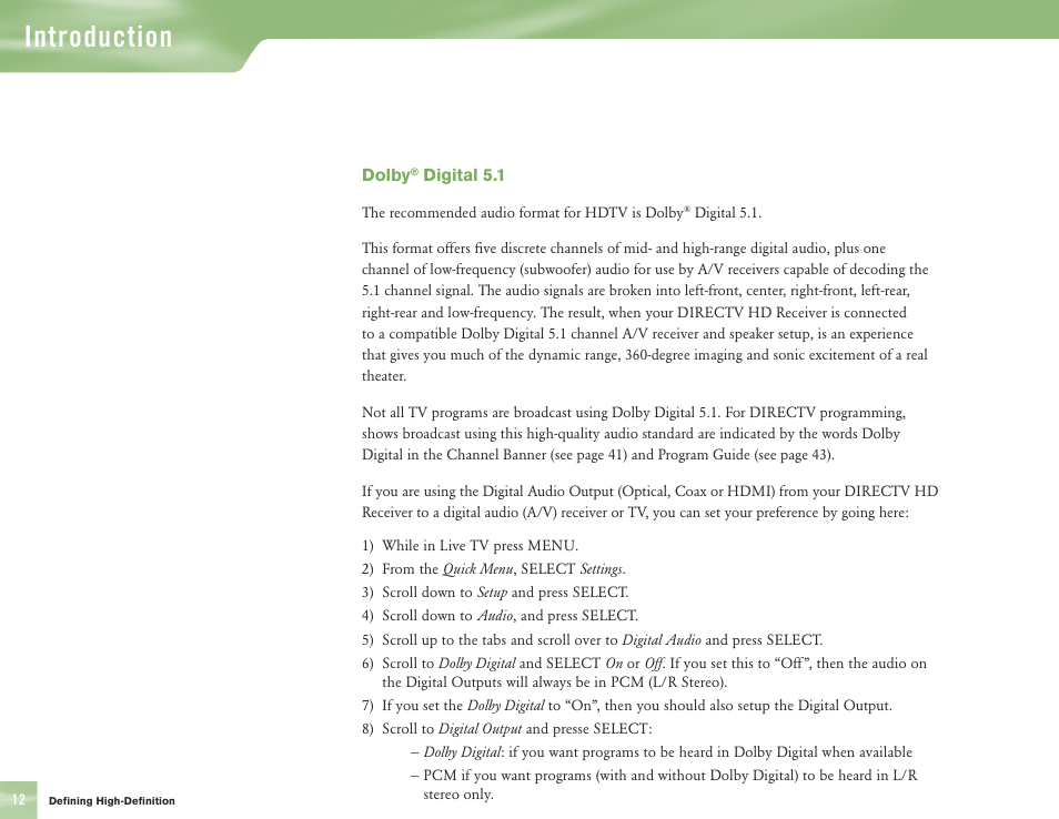 Introduction | DirecTV H10 User Manual | Page 16 / 104