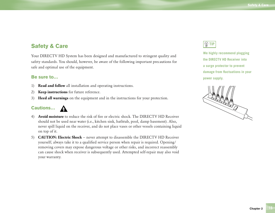 Safety & care | DirecTV H10 User Manual | Page 19 / 104