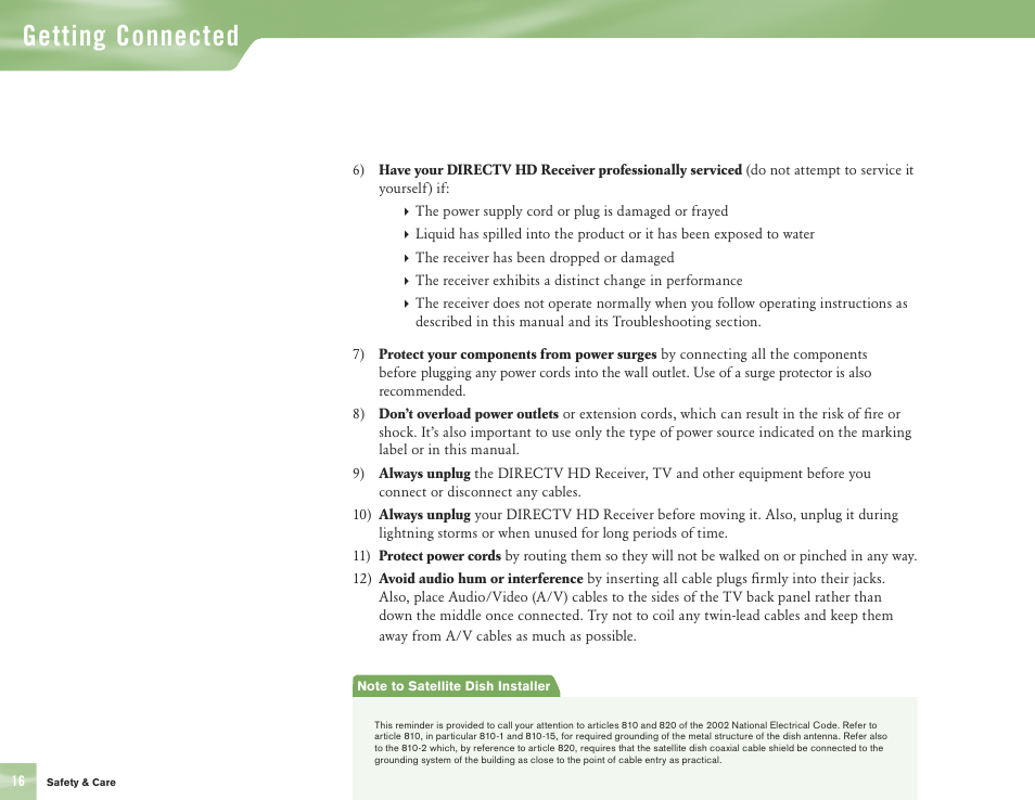 Getting connected | DirecTV H10 User Manual | Page 20 / 104