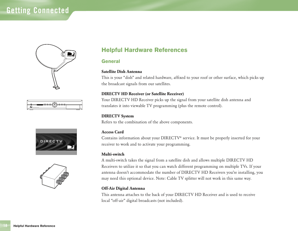 Getting connected, Helpful hardware references | DirecTV H10 User Manual | Page 22 / 104