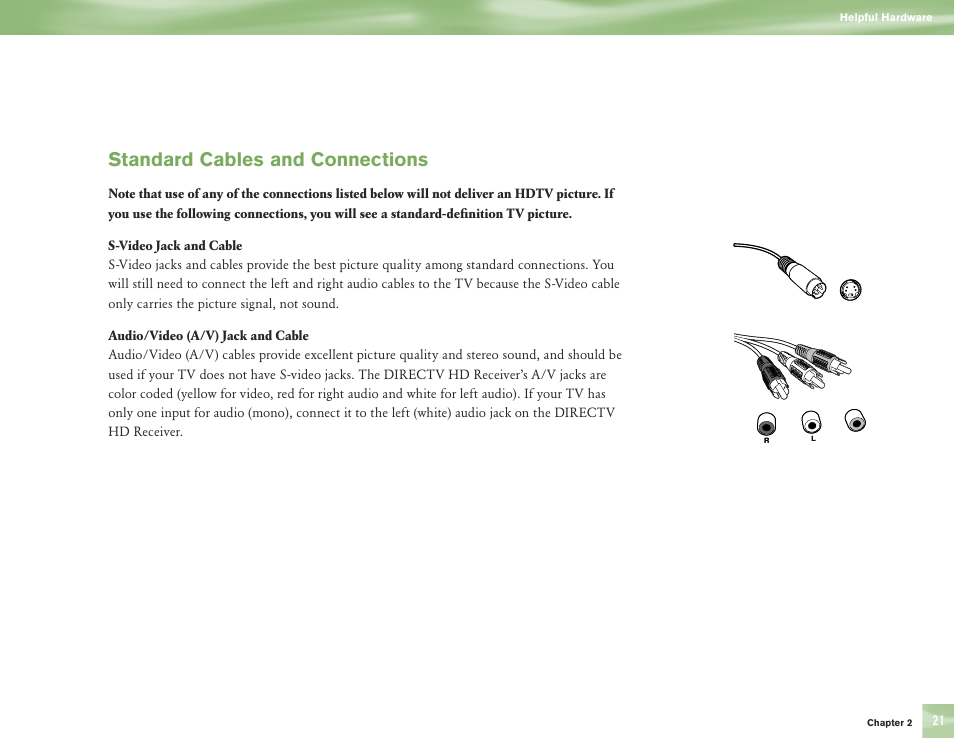 Standard cables and connections | DirecTV H10 User Manual | Page 25 / 104